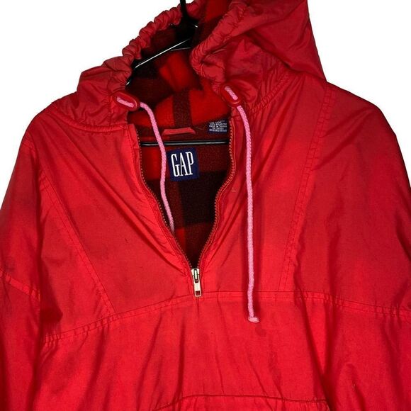 Vintage Gap pullover jacket M Fair condition buffalo check fleece lined red - Picture 2 of 7